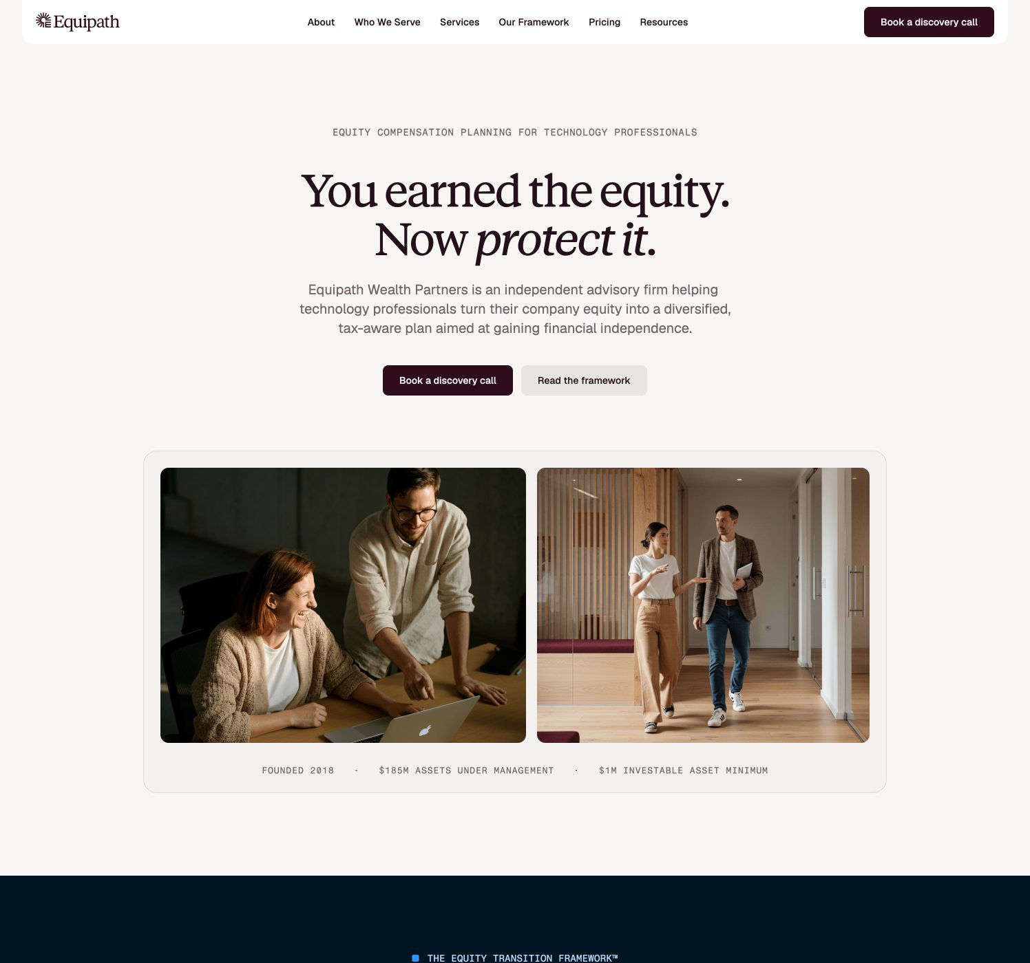 Example advisor website built by AdvisorForward: Equipath Wealth Partners, equity compensation planning for technology professionals.